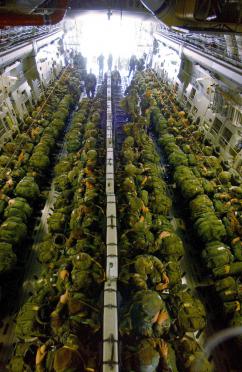 U.S. soldiers from the 82nd Airborne packed into a troop transport plane (Sgt Mike Buytas)