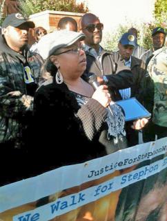 Airicka Gordon-Taylor, a cousin of Emmett Till, joins family members and activists in speaking out against murders by Calumet Police (Illinois Campaign to End the New Jim Crow)