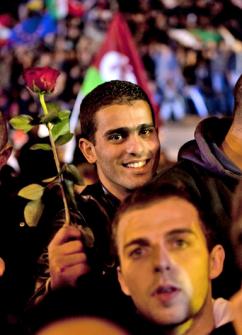 Celebrating the defeat of Nicolas Sarkozy outside the Bastille on election night (Philippe Leroyer)