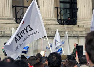 Demonstrating against austerity in front of Greece's parliament (Ben Folley)