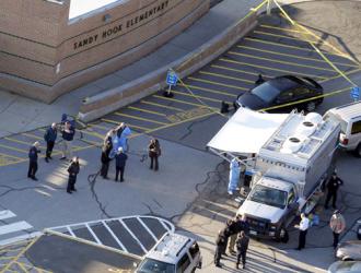 Outside Sandy Hook Elementary School in the aftermath of the shootings