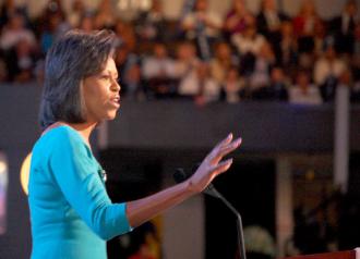 Michelle Obama addressing the Democratic National Convention (Tracy Russo)