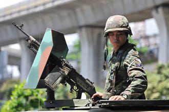 Thai soldiers in the streets of downtown Bangkok in April (Anthony Bouch)