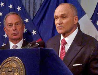 NYPD Commissioner Ray Kelly speaks as Mayor Michael Bloomberg looks on (Azi Paybarah)