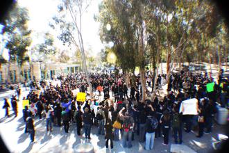 Students marched and rallied on the UC San Diego campus after walking out of an administration-sponsored teach-in (Thieny Nguyen)