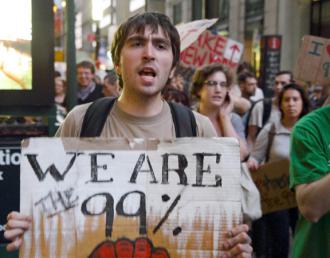 Occupy Wall Street supporters march through lower Manhattan (Paul Stein)