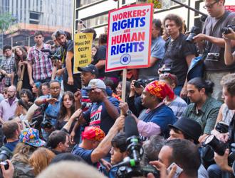 Members of Transit Workers Union Local 100 address the crowd at the Occupy Wall Street encampment (Mat McDermott)