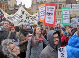 Students rallied at Union Square Park during the Occupy day of action before marching to Foley Square (Ianqui Doodle)