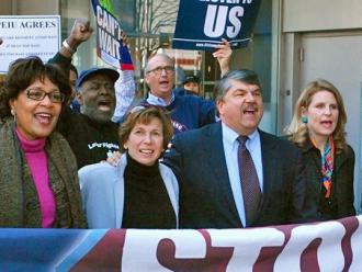 AFL-CIO President Richard Trumka marching alongside other labor leaders (Adam Wright)