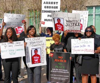 Students gather at a protest for Trayvon Martin outside the criminal justice building in Sanford, Fla. (Werth Media)
