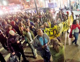 Occupy Wall Street on the march to mark the six-month anniversary of the Zuccotti Park encampment (Zach Roberts)