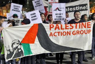 Demonstrators gather to call for boycott, divestment and sanctions against Israel (Kate Ausburn)
