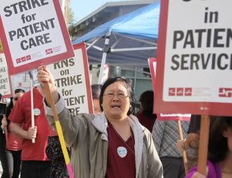 Striking nurses picket outside San Leandro Hospital (California Nurses Association)