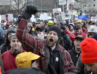 Workers from across Michigan and the Midwest gather to protest the Republicans' "right-to-work" attack