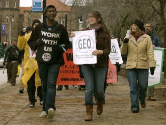 Members of the Graduate Employees Organization at UIUC during their 2009 strike (Chris Tuck)