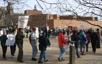 Anti-death penalty demonstrators march outside Baltimore's Supermax prison in December 2005 (Ben Dalbey | SW)