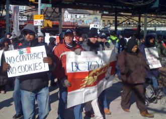 Some 200 Stella D'oro strikers and their supporters on the march in the Bronx (Brian Jones | SW)