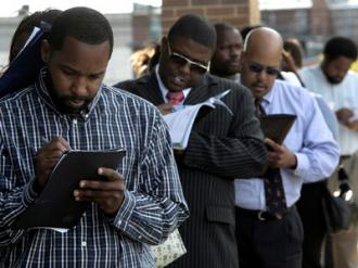 Waiting in line for a job fair