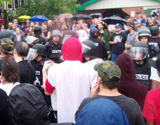 Anti-racist demonstrators turned out to shout down a rally of the National Socialist Movement (Heather Kleinberg)