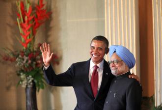 President Obama with Manmohan Singh during his visit to India (Samantha Appleton)