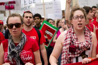 Students fill the streets protesting tuition hikes in March