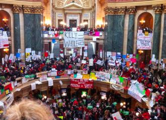 The occupied Capitol building in Madison (Eric Ruder)