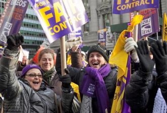 Members of SEIU Local 32BJ celebrate a tentative agreement (SEIU.org)