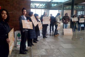 Protesting against education cuts at UMass Boston (Tom Arabia | SW)