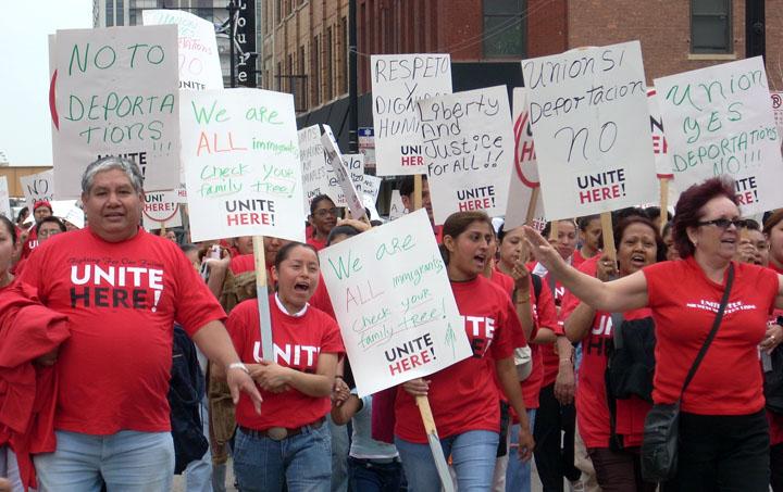 Marching for immigrant rights in Chicago, May Day 2008