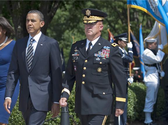 President Obama at a ceremony with Major Gen. Karl Horst