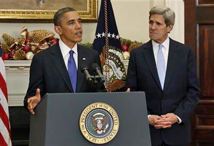 Barack Obama and John Kerry answer reporters' questions