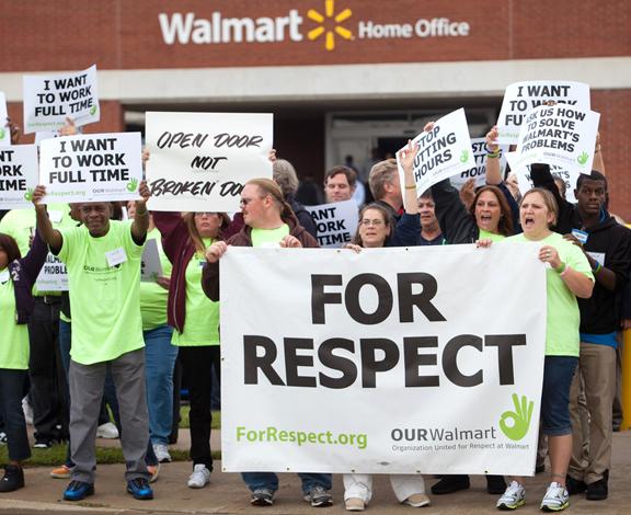 Walmart workers and their supporters on the picket line for respect