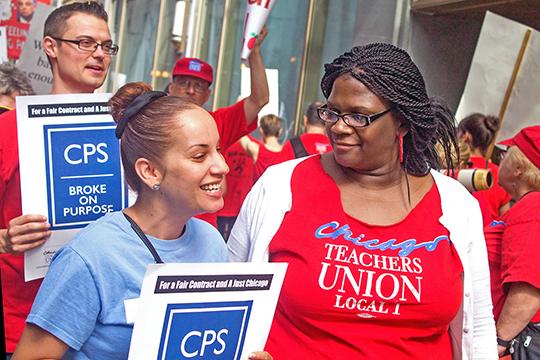 CTU members protest against a school system that's "broke on purpose"
