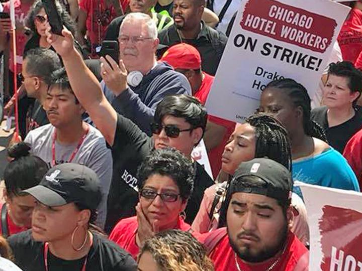 Striking hotel workers and their supporters rally in Chicago