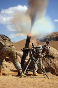 U.S. troops fire mortars in Zabol province in Afghanistan
