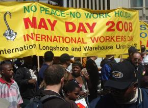 ILWU Local 10 members on the march during a May Day 2008 work stoppage to protest the war