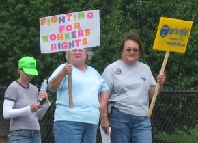 Supporters of the Freightliner Five rally in Cleveland, N.C.