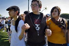 More than 1,000 people, many of them Lawrence King's classmates, gathered in Oxnard for a vigil after his murder