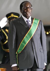 Robert Mugabe at his presidential swearing-in ceremony after winning a run-off election against an opponent who withdrew