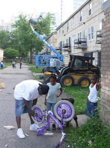 The children's "play" area outside the Cabrini Green row houses in Chicago
