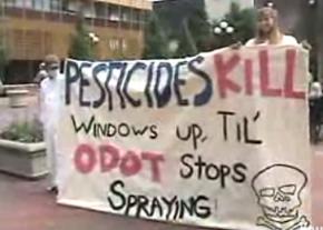 Environmental activists gathered in Eugene, Ore., to protest county spraying of pesticides