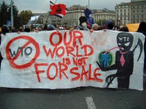 Protesters march against the World Trade Organization