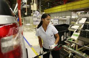 An autoworker in Brazil's Camacari plant.