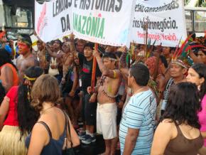 Activists protest for indigenous rights at the Wold Social Forum in Belém, Brazil