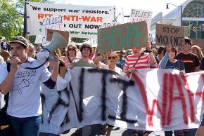 Members of the Campus Antiwar Network on the march at a Rochester, N.Y., antiwar demonstration