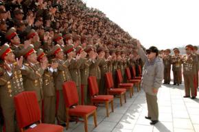 North Korean leader Kim Jong-il greets troops