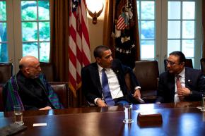 President Barack Obama with Pakistani President Asif Ali Zardari and Afghan President Hamid Karzai