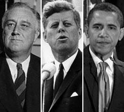 Franklin Roosevelt, John F. Kennedy and Barack Obama