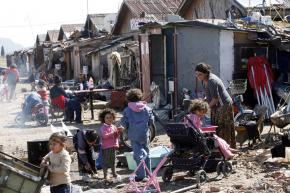 Roma families living in a camp outside Podgorica in Montenegro