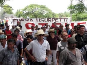 Trade unionists protesting the ouster of Honduran president Manuel Zelaya